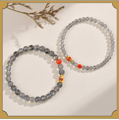 Gray Moonstone Koi Fish Bracelet | Wisdom & Luck Talisman for Female Students