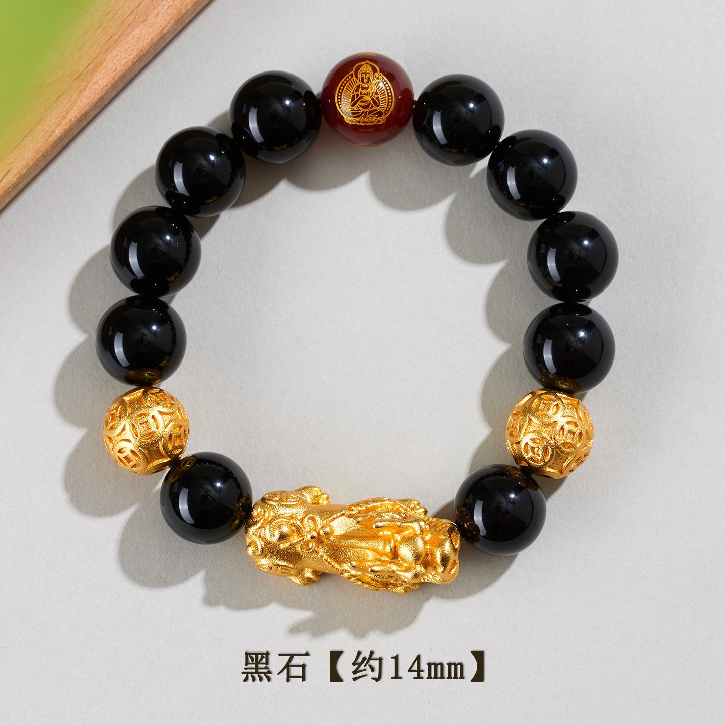 Natural Obsidian Gold Pixiu Zodiac Buddha Bracelet for Wealth Protection and Spiritual Harmony
