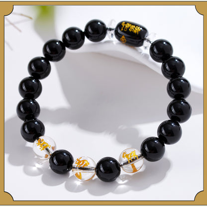 Natural Obsidian Zodiac Three-Alliance Protection Bracelet for Couples