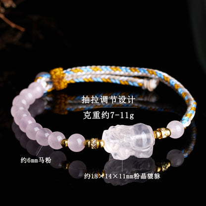 Natural Pink Crystal Pixiu Hand-woven Bracelet | Wealth & Love Attraction Charm