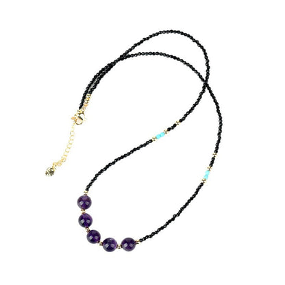 Natural Black Spinel Amethyst Collarbone Necklace Adjustable Original Design Women's New Internet Hot Necklace