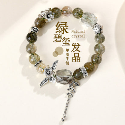 Natural Green Tourmaline Hair Crystal Bracelet | Wealth Protection & Spiritual Energy Amulet