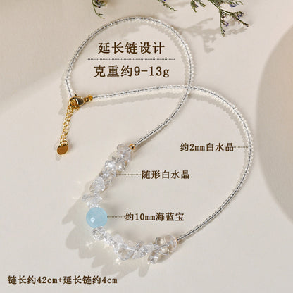 Pure White Crystal Aquamarine Necklace | Spiritual Elegance & Harmony Charm