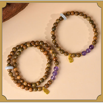 Green Sandalwood & Amethyst Multi-Loop Bracelet