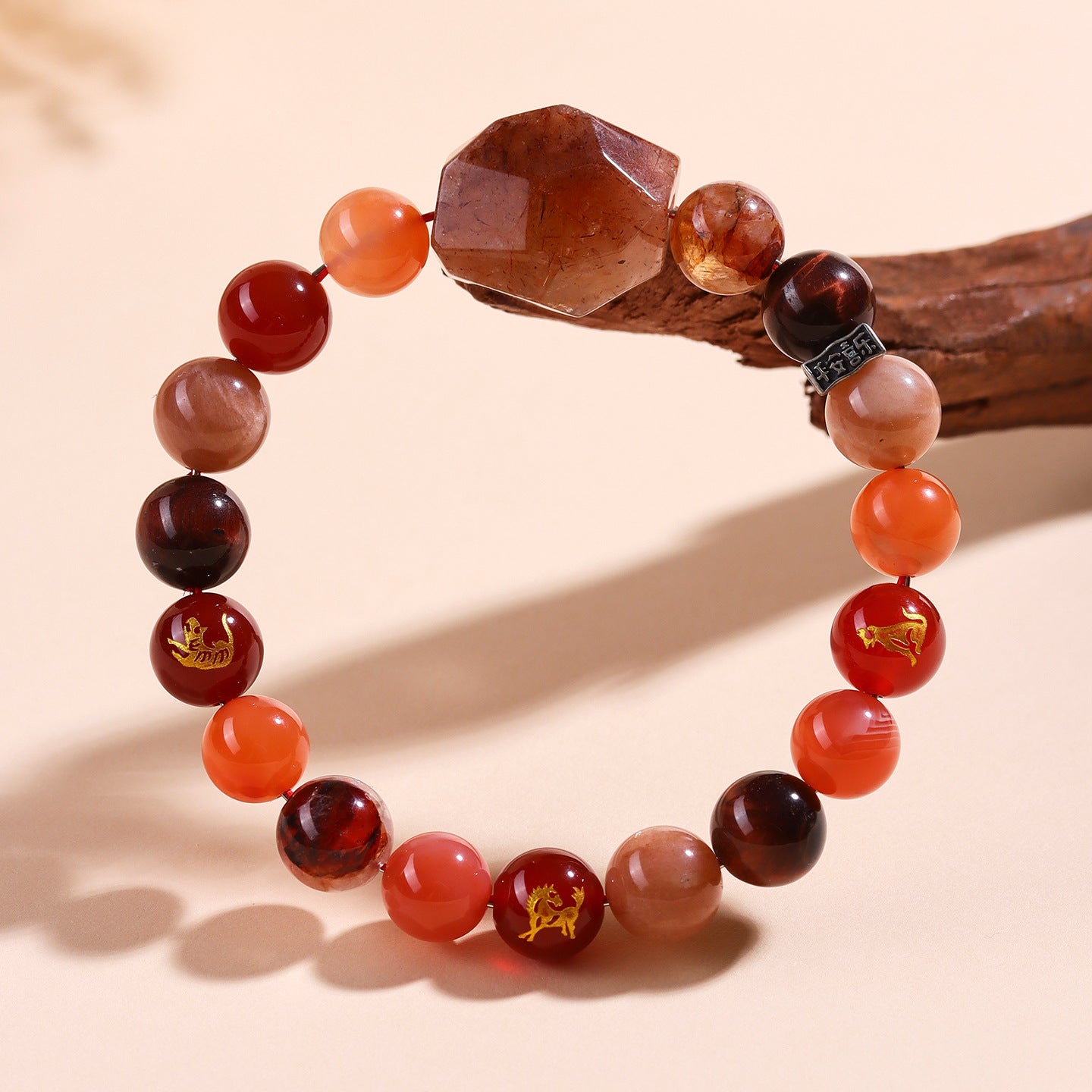 Natural Crystal Zodiac Three-Planet Bracelet - Black Gold Flexible Unisex Spiritual Amulet