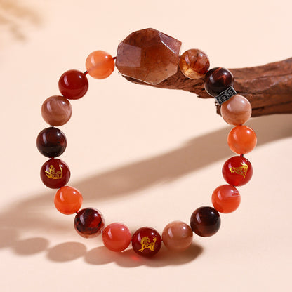 Natural Crystal Zodiac Three-Planet Bracelet - Black Gold Flexible Unisex Spiritual Amulet