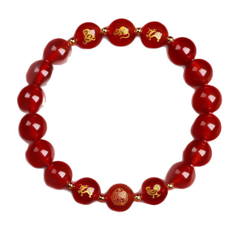 Twelve Zodiac Guardian Deities Agate Obsidian Bracelet - Three-in-One Spiritual Protection