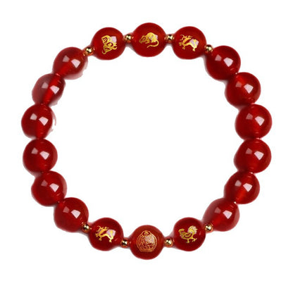Twelve Zodiac Guardian Deities Agate Obsidian Bracelet - Three-in-One Spiritual Protection