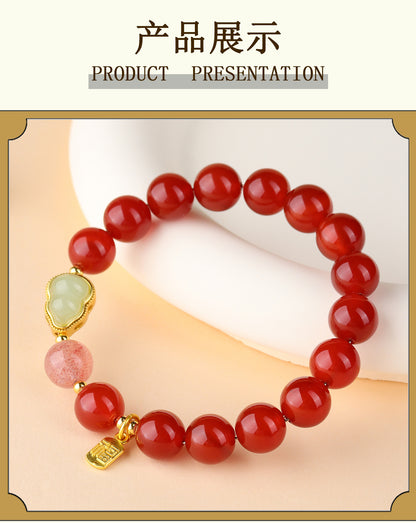 Natural Red Agate Strawberry Crystal Gourd Bracelet | Chinese Style Fortune Prosperity Unisex