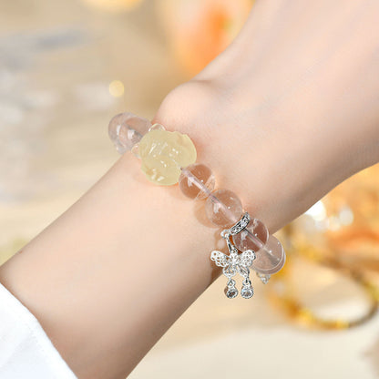 Starlight Pink Crystal Nine-Tailed Fox Butterfly Love Bracelet for Women