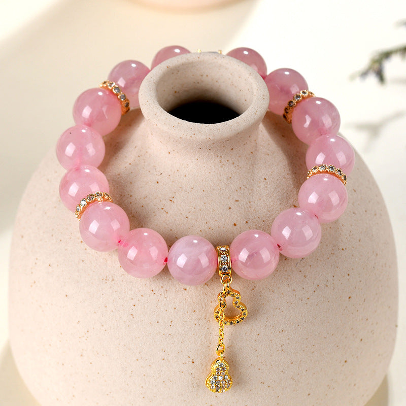 Natural Hibiscus Pink Crystal Beaded Bracelet | Large Round Beads Spiritual Jewelry for Women