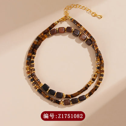 Natural Tiger Eye Agarwood Clavicle Necklace - Spiritual Protection & Wealth Attraction