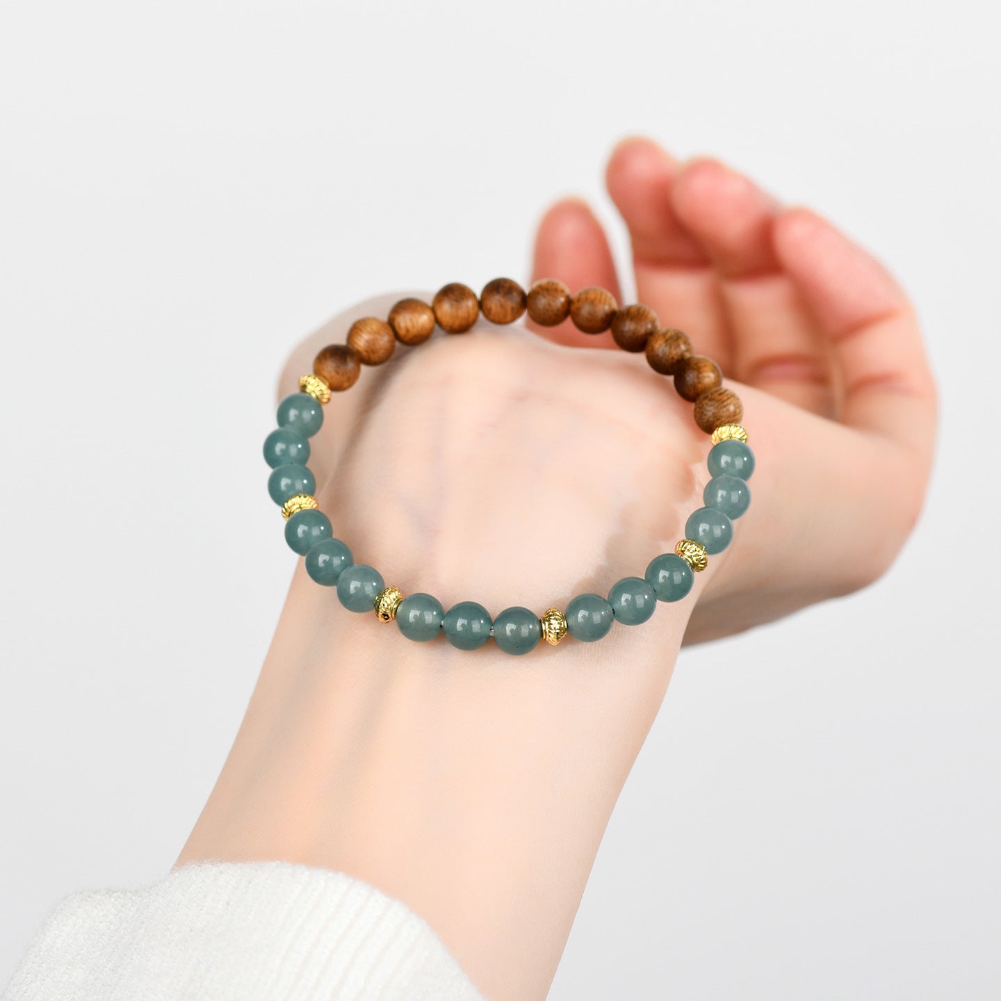 Blue Water Jade Chalcedony Agarwood Buddhist Bracelet | Zen Meditation Beads for Women's Spiritual Protection