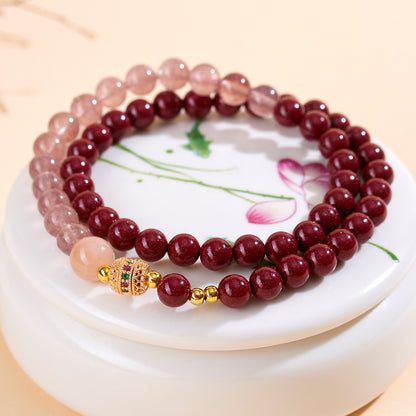 Natural Purple Gold Cinnabar Strawberry Crystal Double Circle Bracelet - Peach Blossom Luck Charm