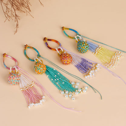 Handwoven Crystal Ball Keychain | Lucky Charm Bag Hanger with Beaded Tassel