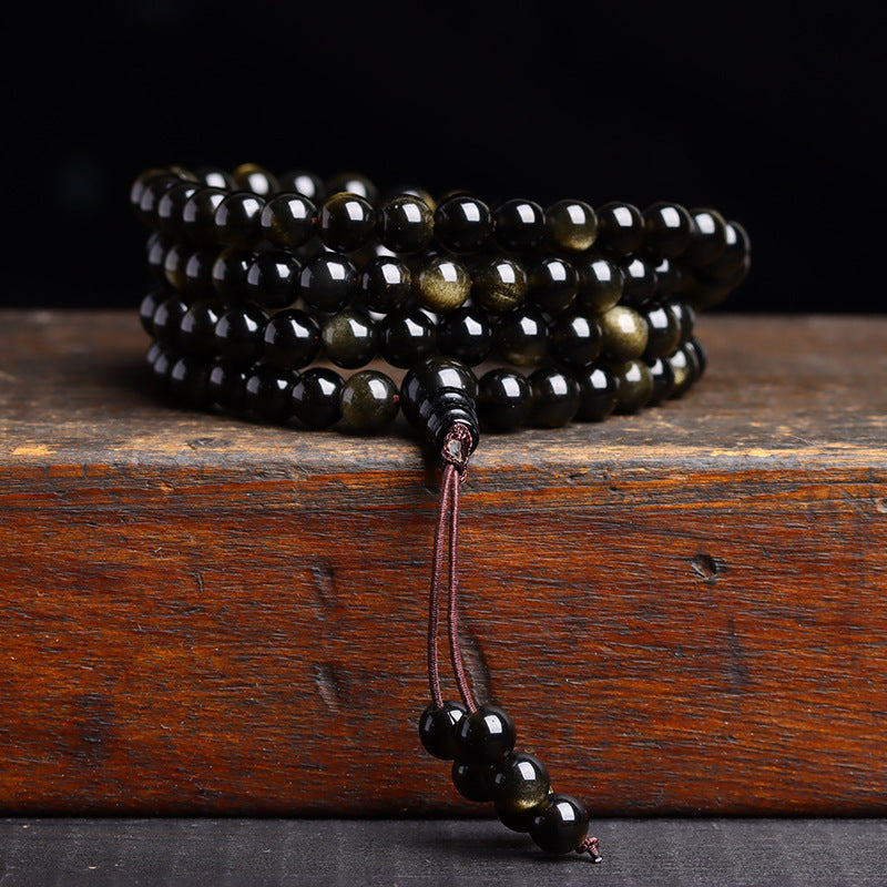 Natural Obsidian 108 Buddha Beads Multi-Circle Bracelet | Spiritual Protection Talisman