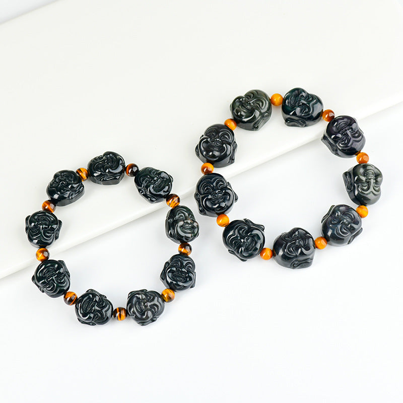 Rainbow Eye Obsidian Buddha Head Bracelet - Spiritual Harmony & Protection for Couples