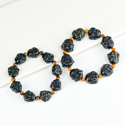 Rainbow Eye Obsidian Buddha Head Bracelet - Spiritual Harmony & Protection for Couples