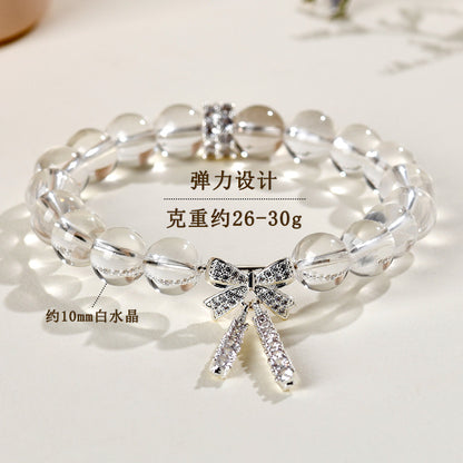 Natural White Crystal Bow Bracelet Set | Purifying Energy & Elegant Fashion Jewelry for Women