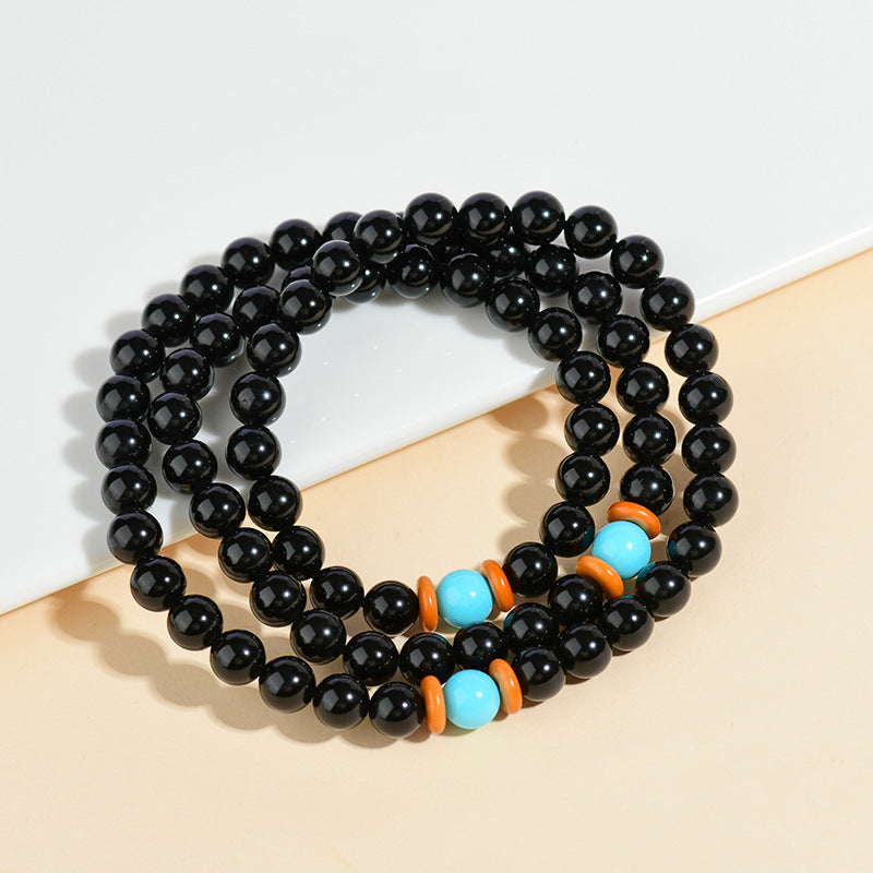 Natural Obsidian Three-Circle Bracelet with Dragon Zodiac - Spiritual Protection Beads for Men and Women