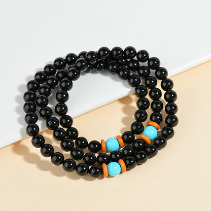 Natural Obsidian Three-Circle Bracelet with Dragon Zodiac - Spiritual Protection Beads for Men and Women