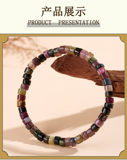 Natural Crystal Tourmaline Amazonite Straight Cut Tablet Bracelet - Spiritual Harmony & Protection