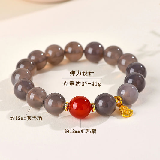 Natural Gray Agate Single Circle Bracelet | Chinese Style Protection & Balance Charm
