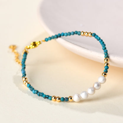 Adjustable Turquoise Pearl Bracelet for Women - Spiritual Elegance and Protection