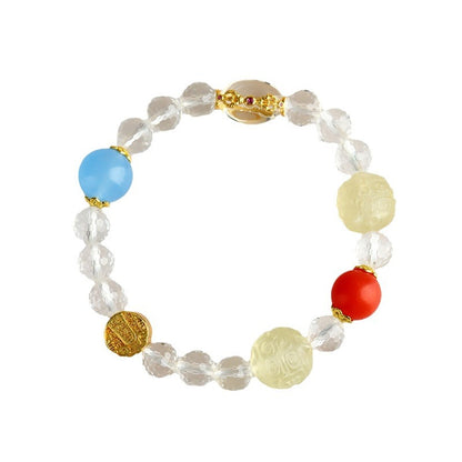 Five-Way God of Wealth Golden Crystal Bracelet | Four Directions Gather Gold Natural White Crystal Unisex Couple Amulet