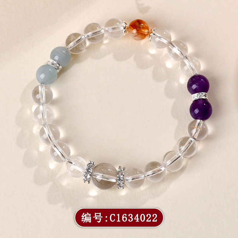 Natural Crystal Tower Bracelet with Amethyst Aquamarine Yellow Quartz for Women