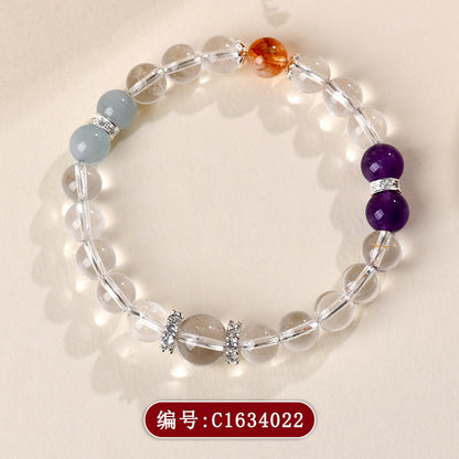 Natural Crystal Tower Bracelet with Amethyst Aquamarine Yellow Quartz for Women