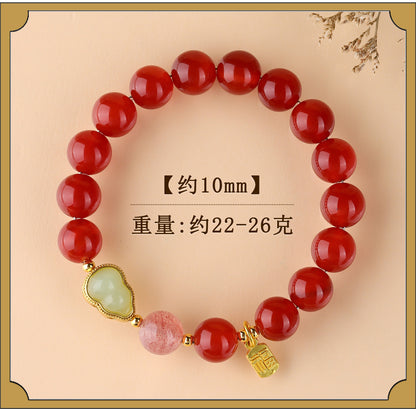 Natural Red Agate Strawberry Crystal Gourd Bracelet | Chinese Style Fortune Prosperity Unisex