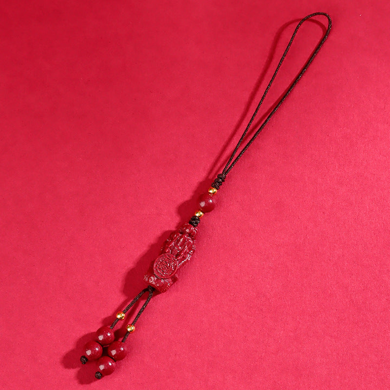 Purple Gold Cinnabar Pixiu Phone Chain Pendant - Wealth Attracting Chinese Style Ornament