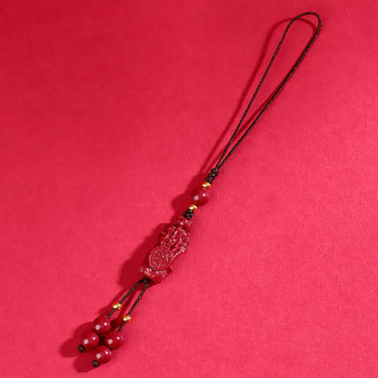 Purple Gold Cinnabar Pixiu Phone Chain Pendant - Wealth Attracting Chinese Style Ornament