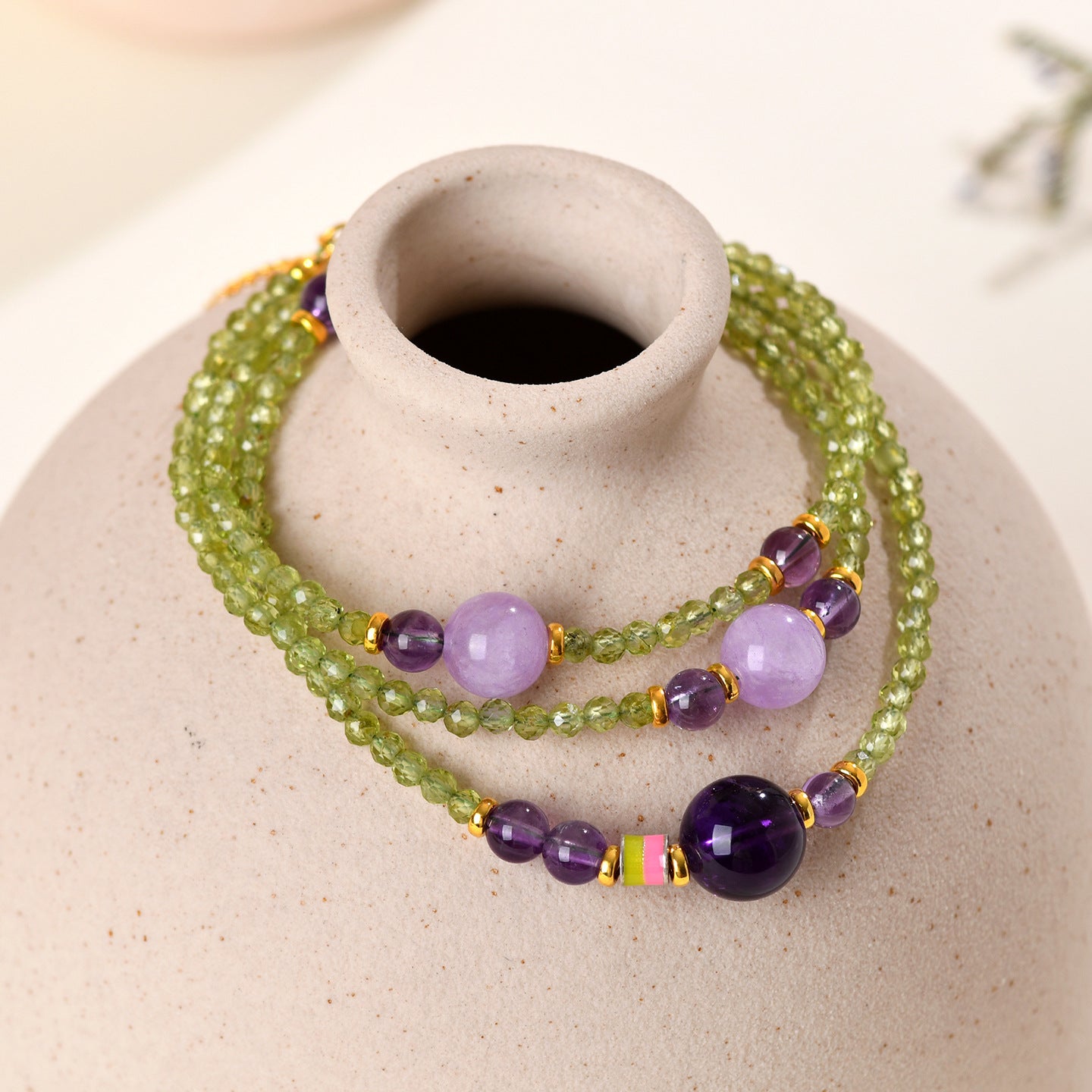 Natural Peridot Amethyst Collarbone Necklace - S925 Silver Spiritual Energy Jewelry