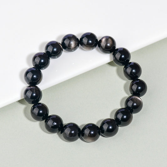 Natural Mexican Obsidian Round Bead Bracelet｜Spiritual Protection & Prosperity Unisex Jewelry