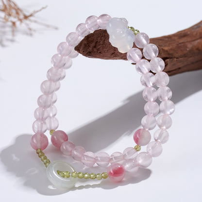 Ice Pink Crystal Peridot Rose Quartz Double Circle Love Bracelet for Women