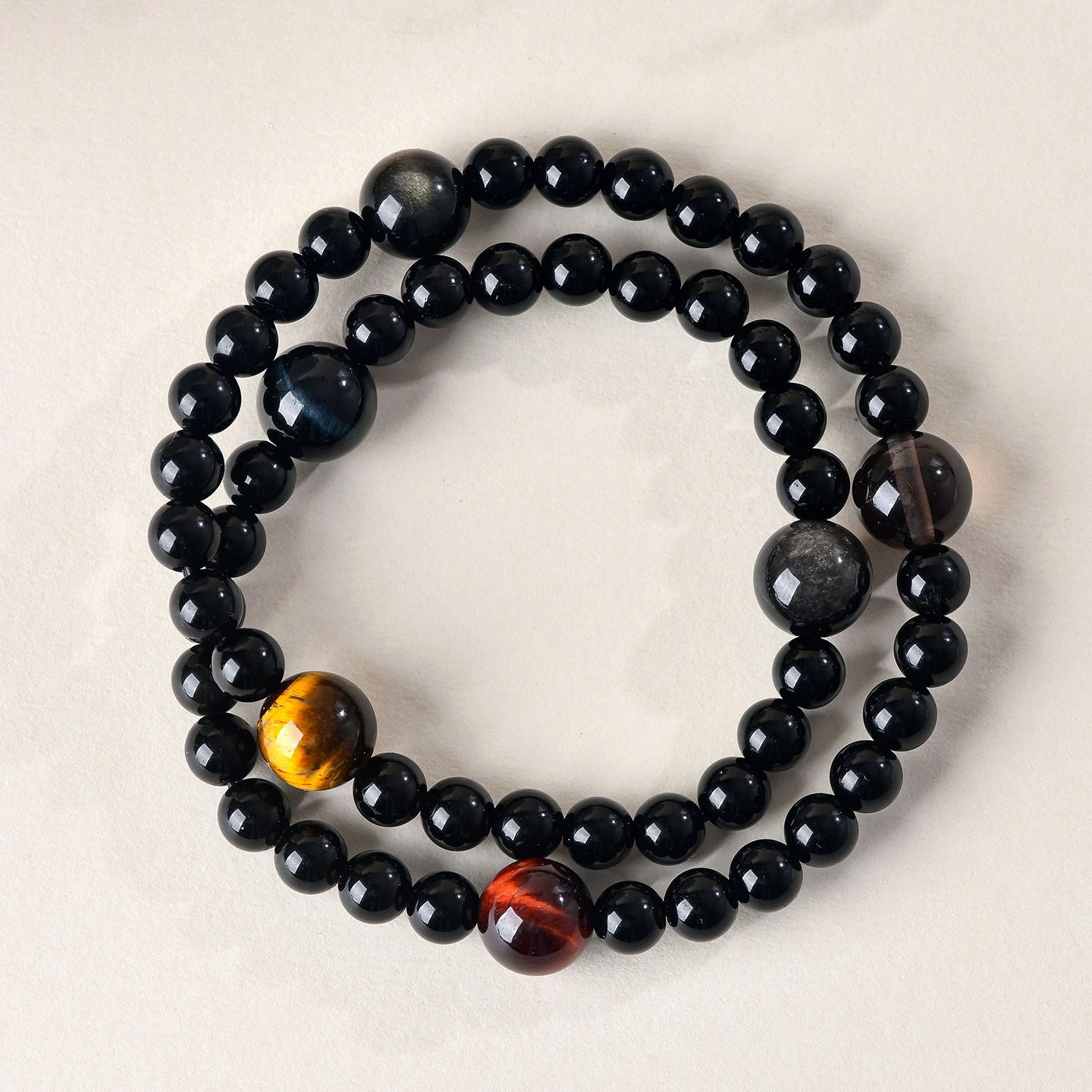 Natural Obsidian Tiger Eye Stone Double Circle Bracelet Personality Trendy Planet Universe Unisex Internet Hot Item Bracelet