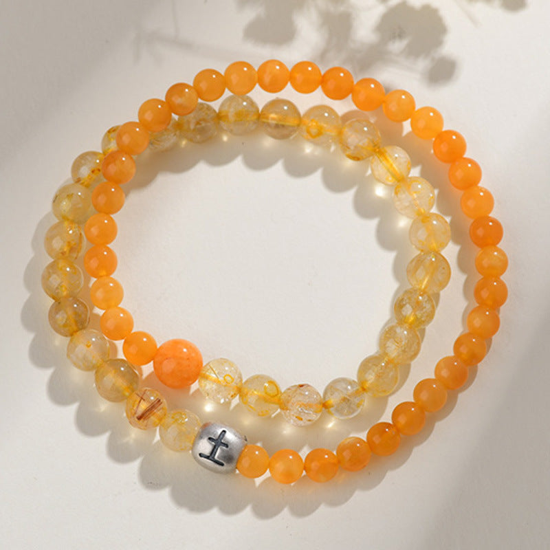 Natural Crystal Five Elements Double Circle Bracelet - Balance Energy for Men & Women