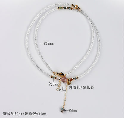 Tourmaline Amethyst Strawberry Crystal Multi-Circle Bracelet - Spiritual Protection & Elegant Necklace