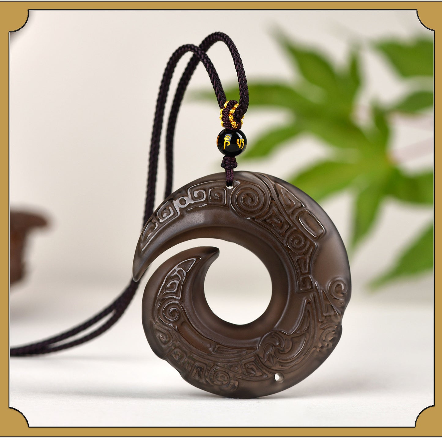 Natural Mexican Obsidian Lucky Pendant | Peace Buckle Necklace for Spiritual Protection