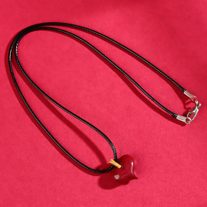 Natural Purple Gold Cinnabar Heart Pendant Necklace - Zodiac Year Blessing & Protection Amulet
