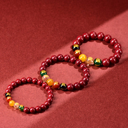 High Content Cinnabar Five Directions God of Wealth Bracelet with Zodiac Year Purple Gold Sand