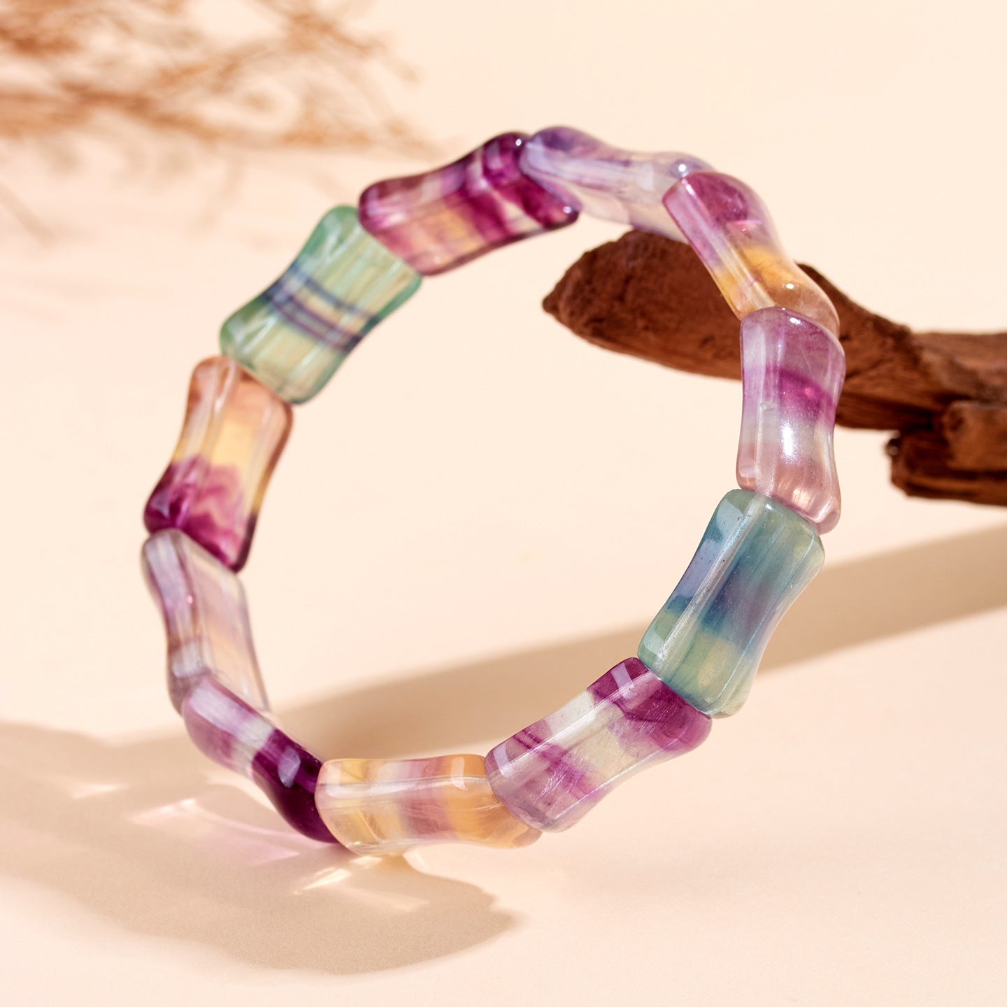 Natural Colorful Fluorite Bamboo Knot Bracelet - Spiritual Protection & Elegant Fashion