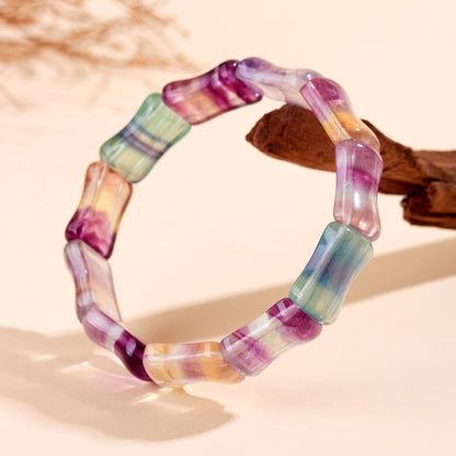 Natural Colorful Fluorite Bamboo Knot Bracelet - Spiritual Protection & Elegant Fashion