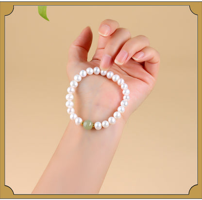 Natural Pearl & Hetian Jade Single Circle Bracelet | Elegant Light Luxury Women's Jewelry
