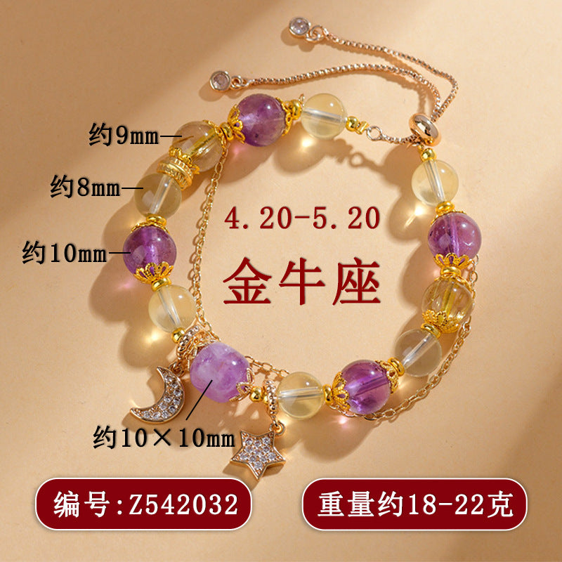 Natural Crystal Zodiac Bracelet - Mystical Energy & Fortune Enhancer for Women