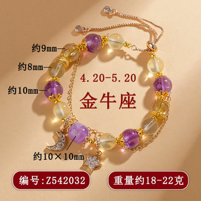 Natural Crystal Zodiac Bracelet - Mystical Energy & Fortune Enhancer for Women