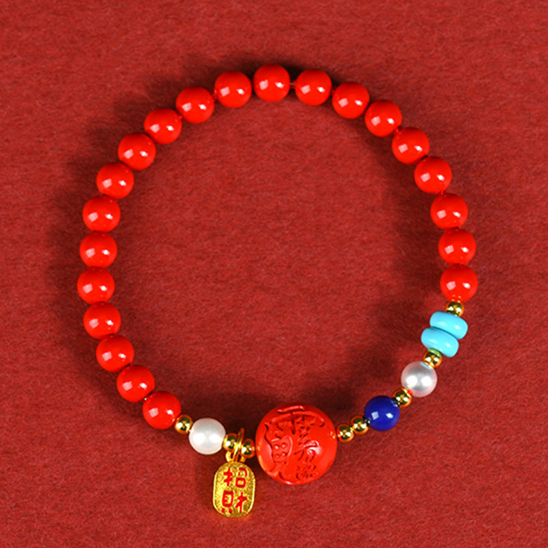 Natural High Content Cinnabar Wu Sui General Zodiac Red Bracelet for Protection and Luck