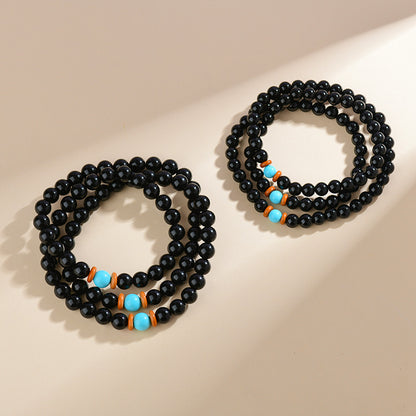 Natural Obsidian Three-Circle Bracelet with Dragon Zodiac - Spiritual Protection Beads for Men and Women